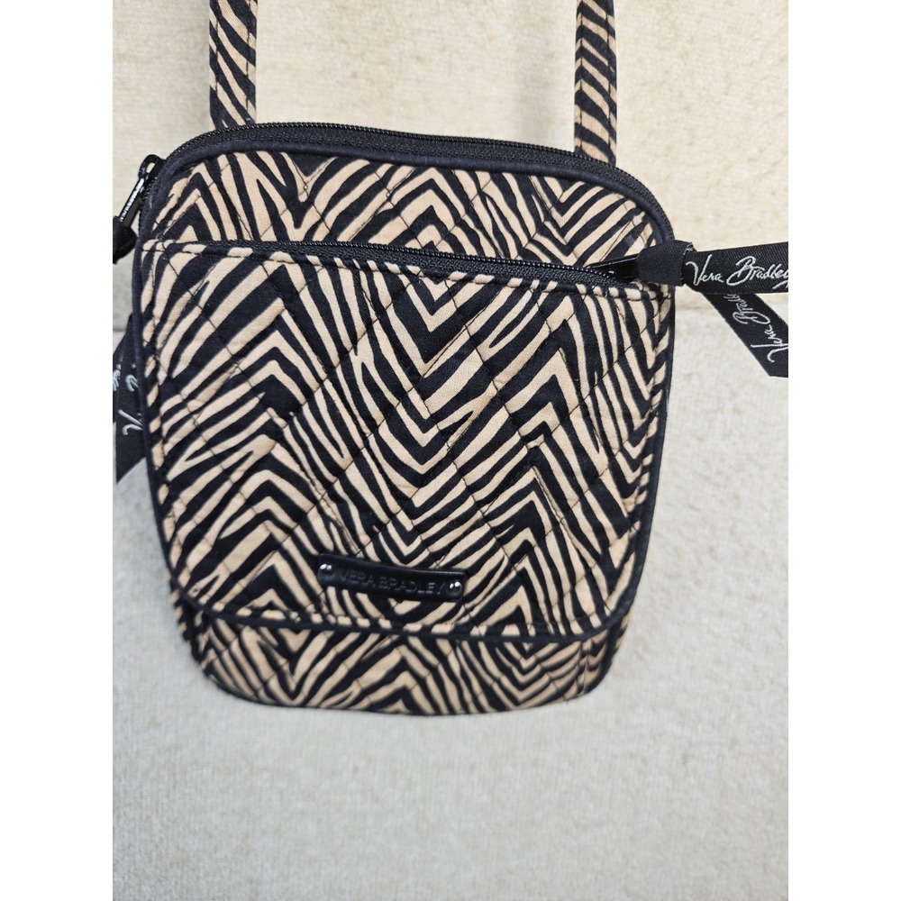 Vera Bradley Tan Black Zebra Print Quilted Crossbody Bag Purse Adjustable Strap
